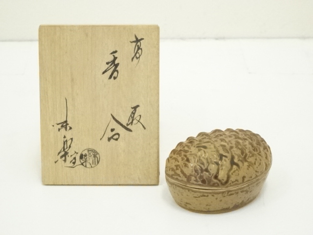 JAPANESE TEA CEREMONY / TAKATORI WARE INCENSE CONTAINER BY MIRAKU KAMEI / KOGO 